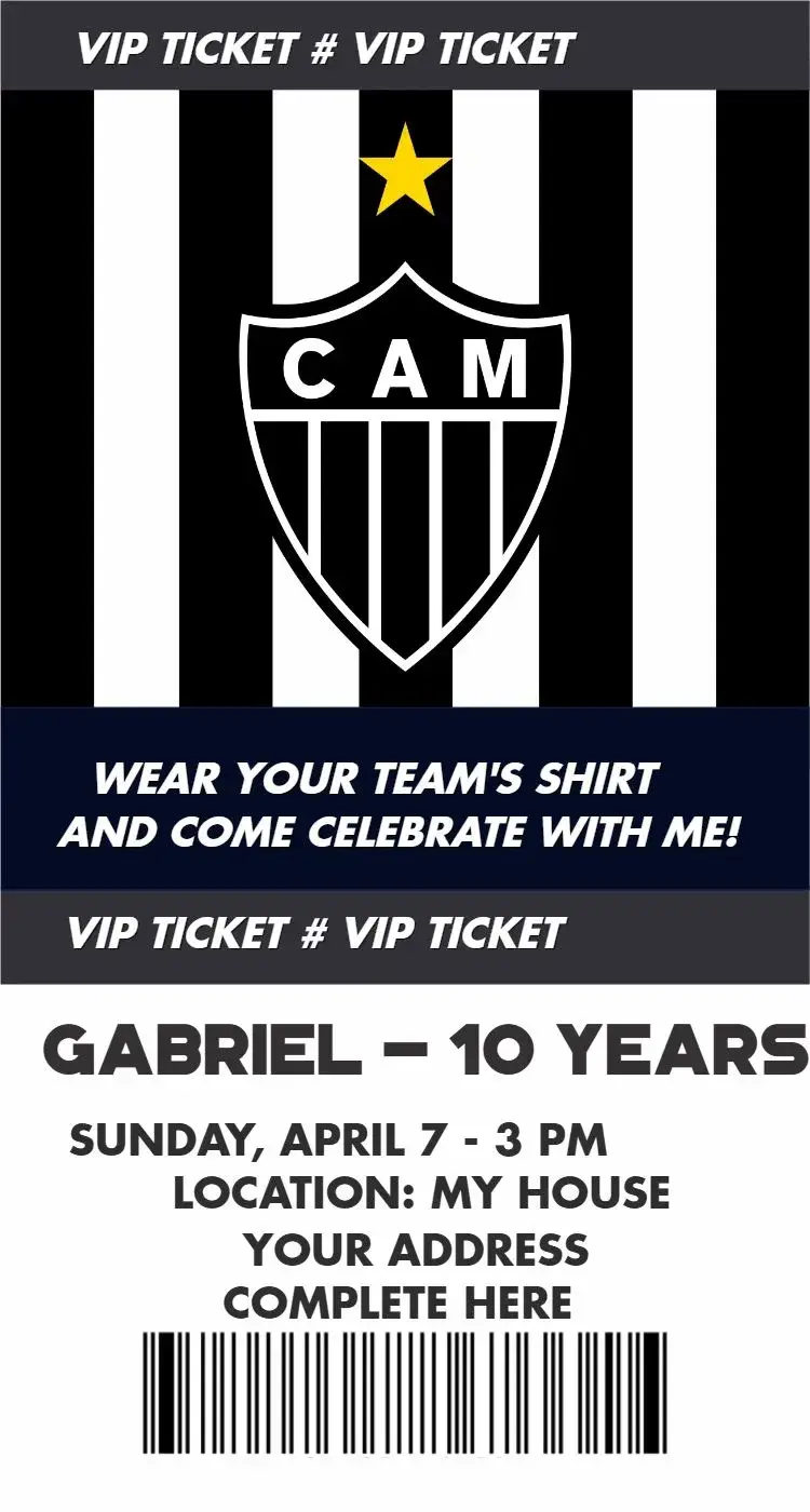 Invite Atlético Mineiro ticket editable and customizable