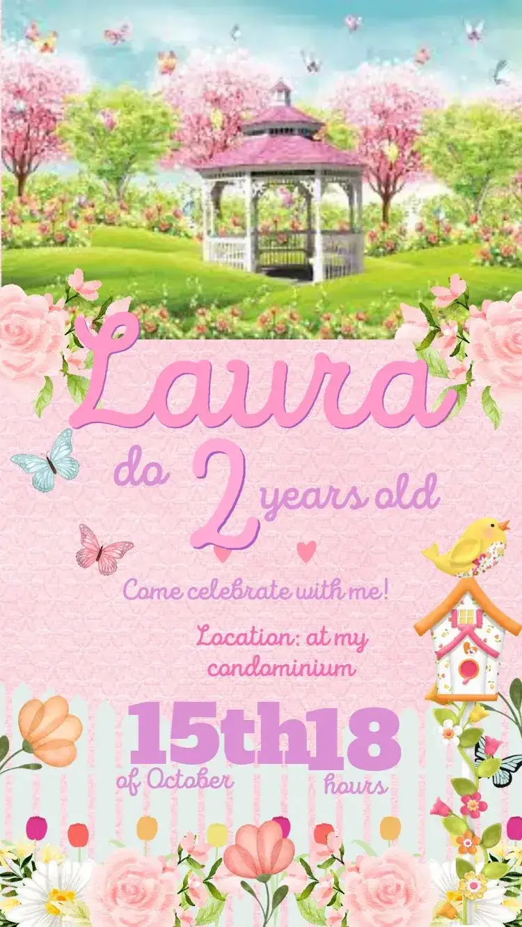 Invitation Enchanted Garden – Kids' Birthday Party theme floral, pastel, magical, colorful, delicate