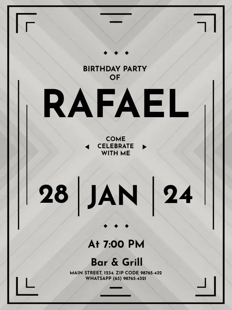 Invitation Minimalist Male Adult Party – Kids' Birthday Party theme minimalist, elegant, geometric, modern, light and dark
