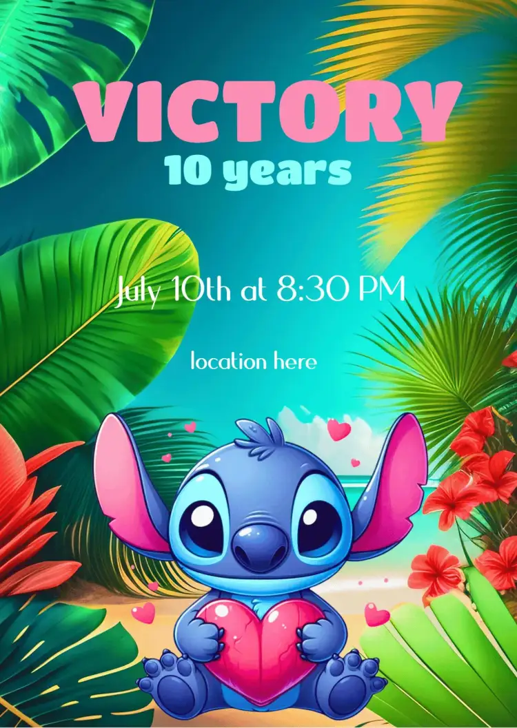 Invitation Kids Stitch – Most searched for theme pink, fun, playful, colorful, themed, childlike