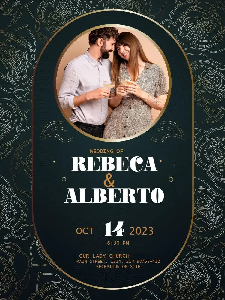 Invitation Elegant Golden Wedding – Wedding theme elegant, golden, floral, modern, minimalist