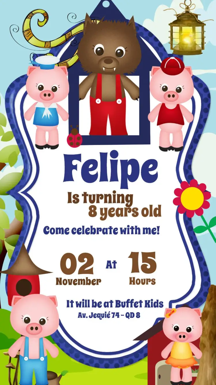 Three Little Pigs invitation