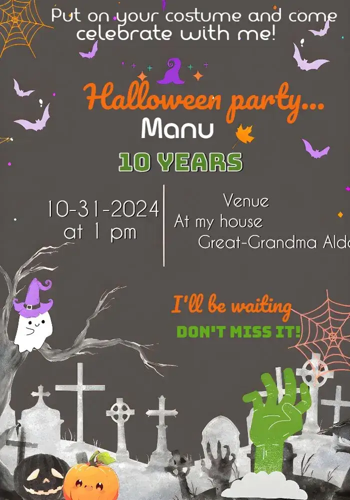 Invitation Halloween Day – Commemorative Dates theme colorful, dark, fantasy-themed, witches, graveyard, fun