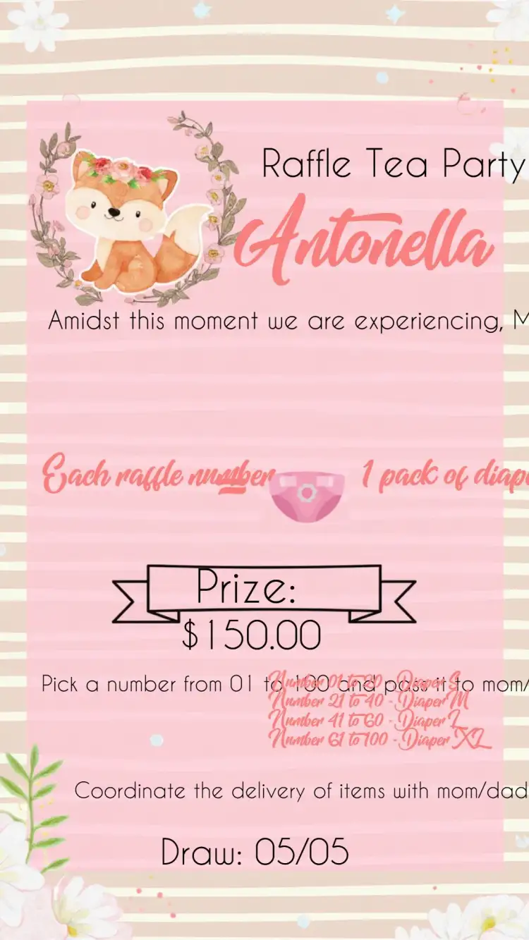 Invitation Tea Raffle Pink Fox Invitation – Raffle Tea theme floral, minimalist, pink, delicate, playful, enchanted
