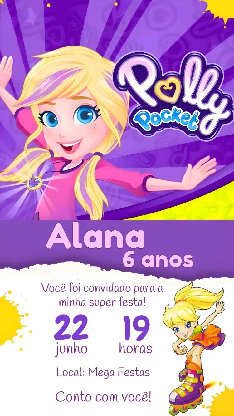 Invitation Polly Pocket Kids – Most searched for theme lilac, childish, fun, colorful, playful