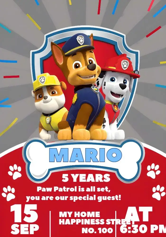Colorful Paw Patrol invitation