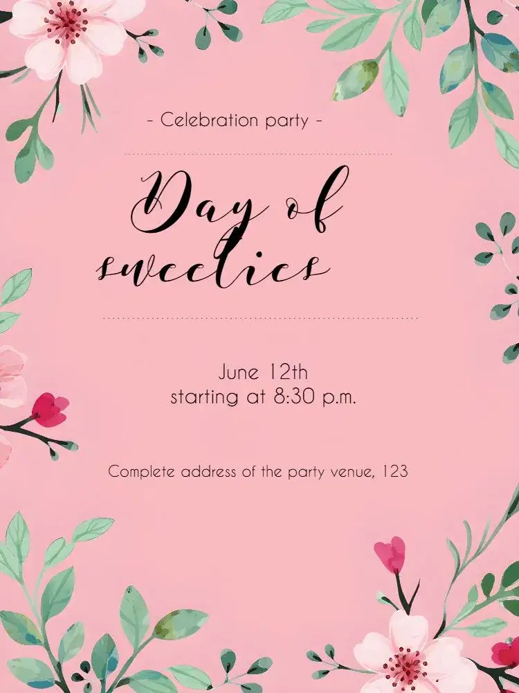 Invitation Valentine's Day – Commemorative Dates theme romantic, floral, soft, elegant, colorful, modern