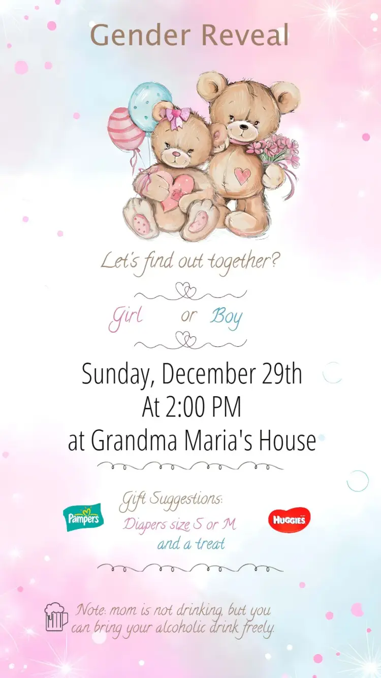 Blue And Pink Teddy Bear Gender Reveal Tea Party invitation
