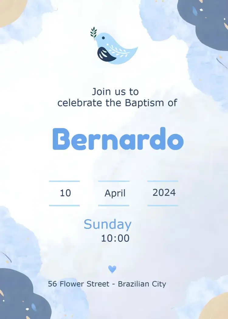 Invitation Baptism Little Bird Baptism – Baptism theme birds, light blue, minimalist style, childlike illustrations, religious theme, cheerful design