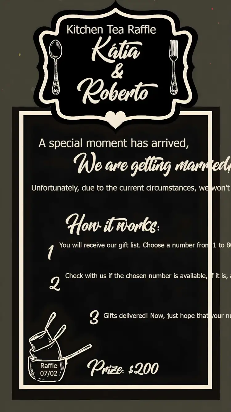 Invitation Kitchen Pot Raffle Tea – Bridal Shower theme chalkboard, minimalist, modern, elegant, rustic