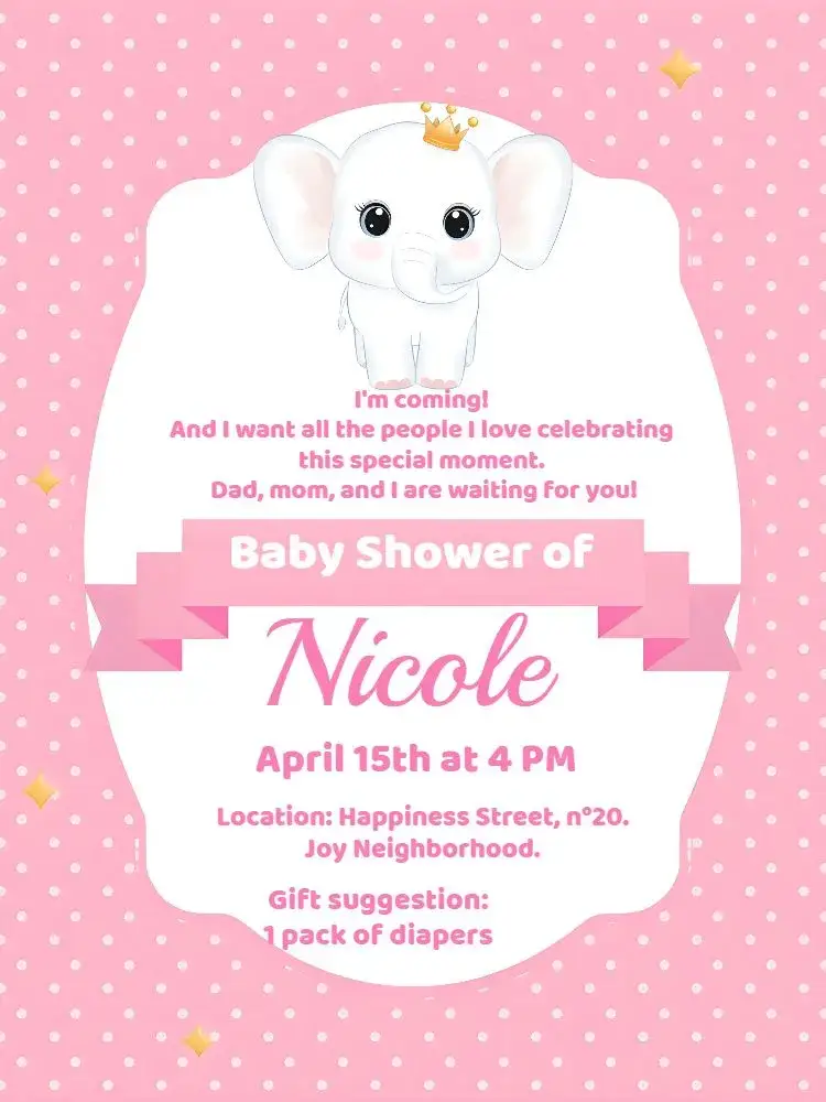 Invitation Pink Elephant Baby Shower – Bridal Shower theme pink, white, cute, childish, minimalist, fun