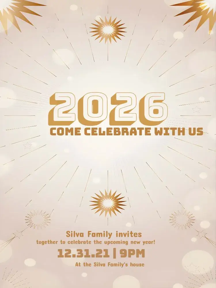 Invitation For New Year's Eve 2022 Glitter – Commemorative Dates theme golden, white, sparkle, stars, glitter, festive