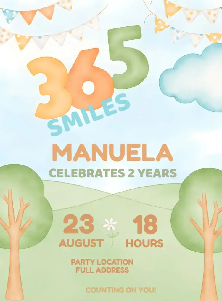 Invitation 365 Smiles Girl – Commemorative Dates theme watercolor, colorful, childlike, fun-filled, artistic, cheerful