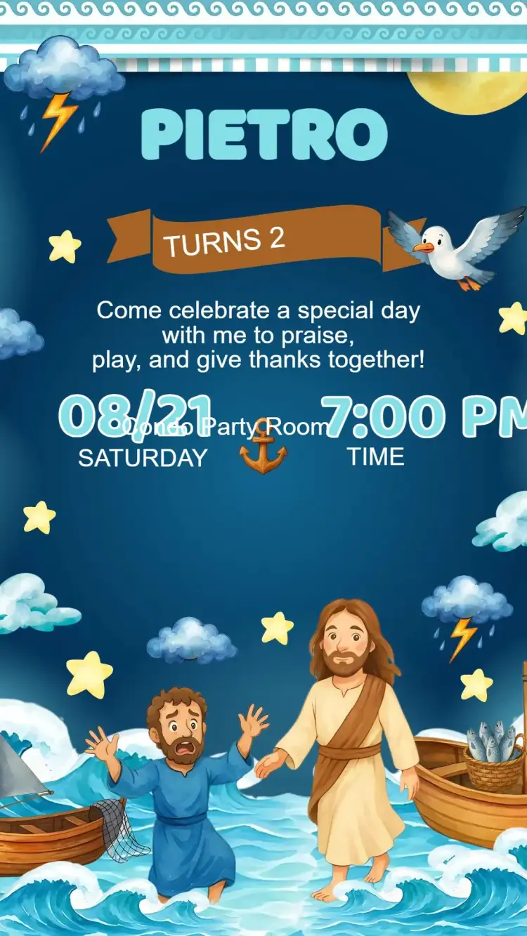 Invitation Birthday Invitation Jesus Walking on Water – Kids' Birthday Party theme colorful, playful, religious, modern, childish