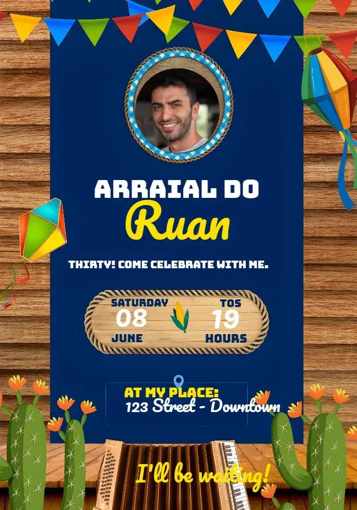 Invitation Arraial Festa Junina With Photo São – Commemorative Dates theme colorful, country, vintage, festive, rustic