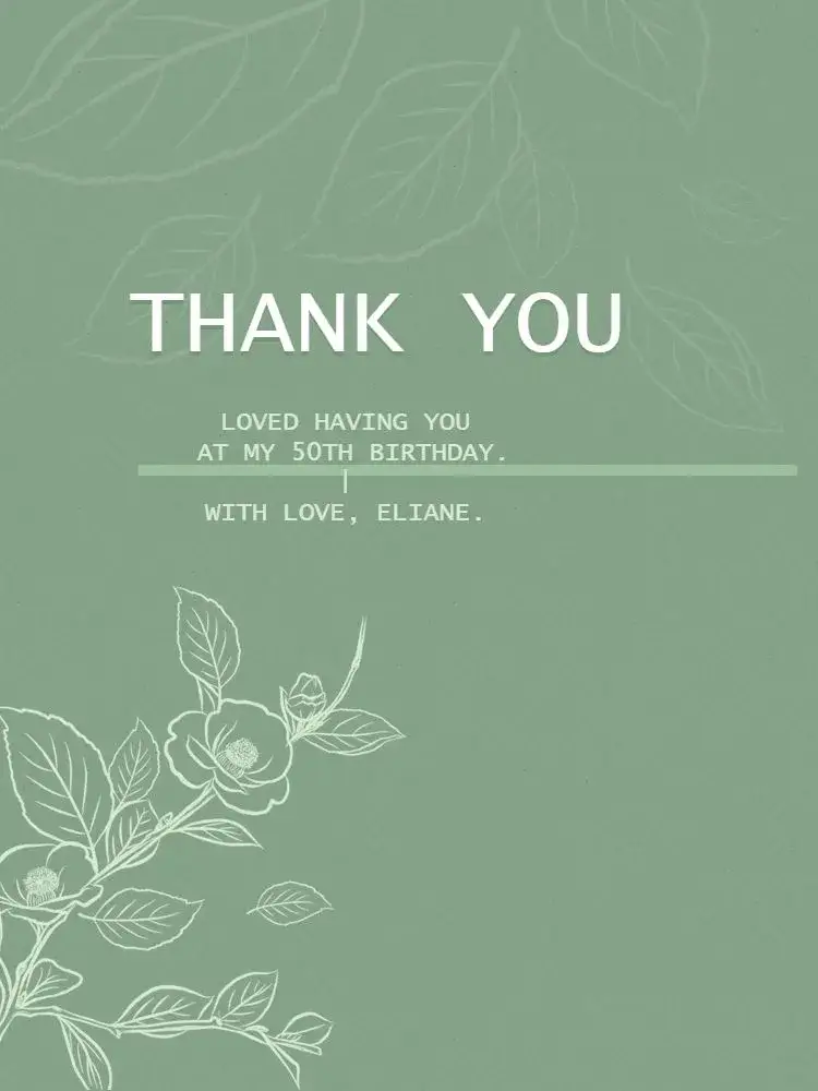 Invitation Personalized Green Floral Thank You Card – Card theme floral, elegant, modern, green, delicate, adult