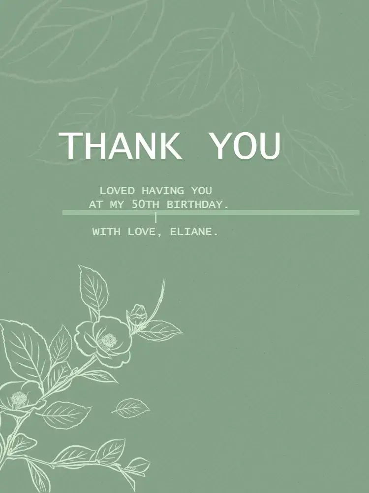 Personalized Green Floral Thank You Card invitation