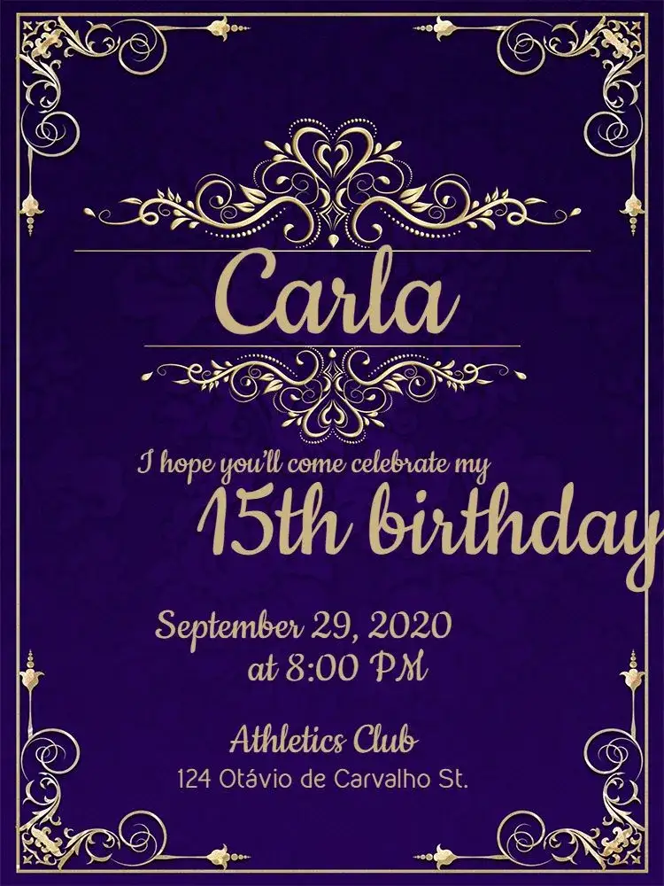 Invitation 15 Years - Blue With Golden Arabesques Party ā Sweet 15 theme elegant, modern, golden, blue, luxury, classic