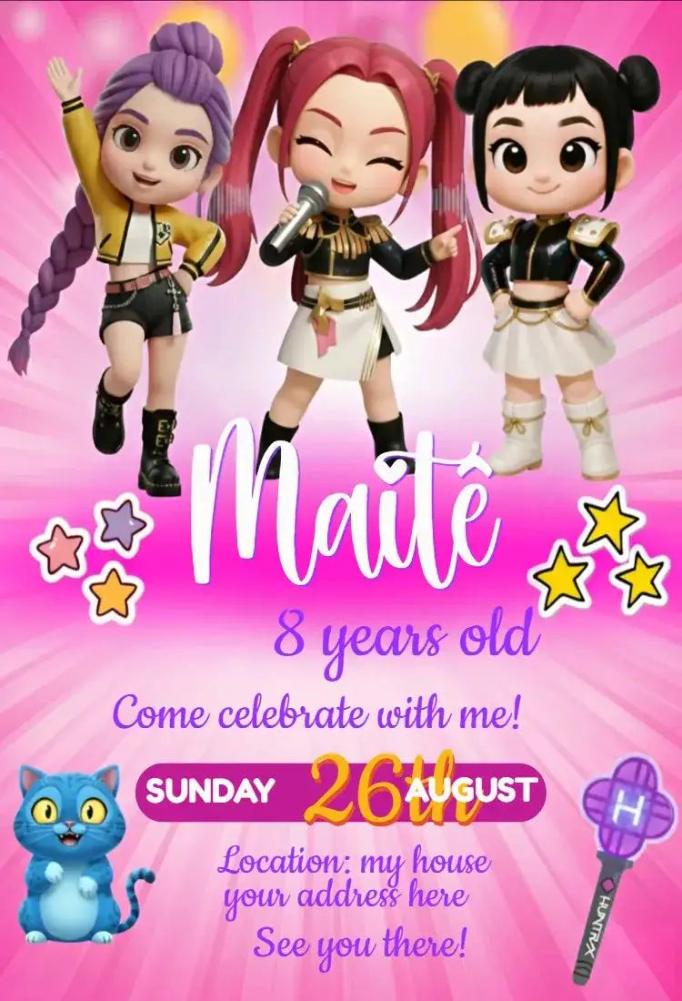 Invitation Kpop Warriors Drawing 2 – Birthday theme colorful, fun, modern, youthful, Kpop-inspired