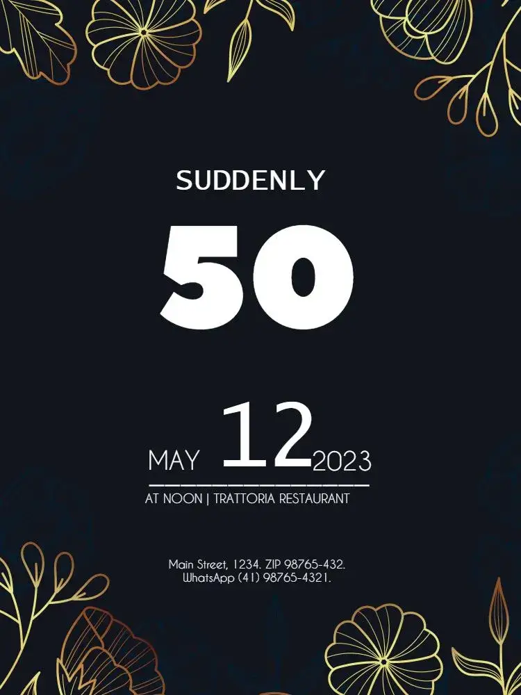 Invitation Repente 50 Elegant Dark – Kids' Birthday Party theme elegant, dark, floral, golden, modern