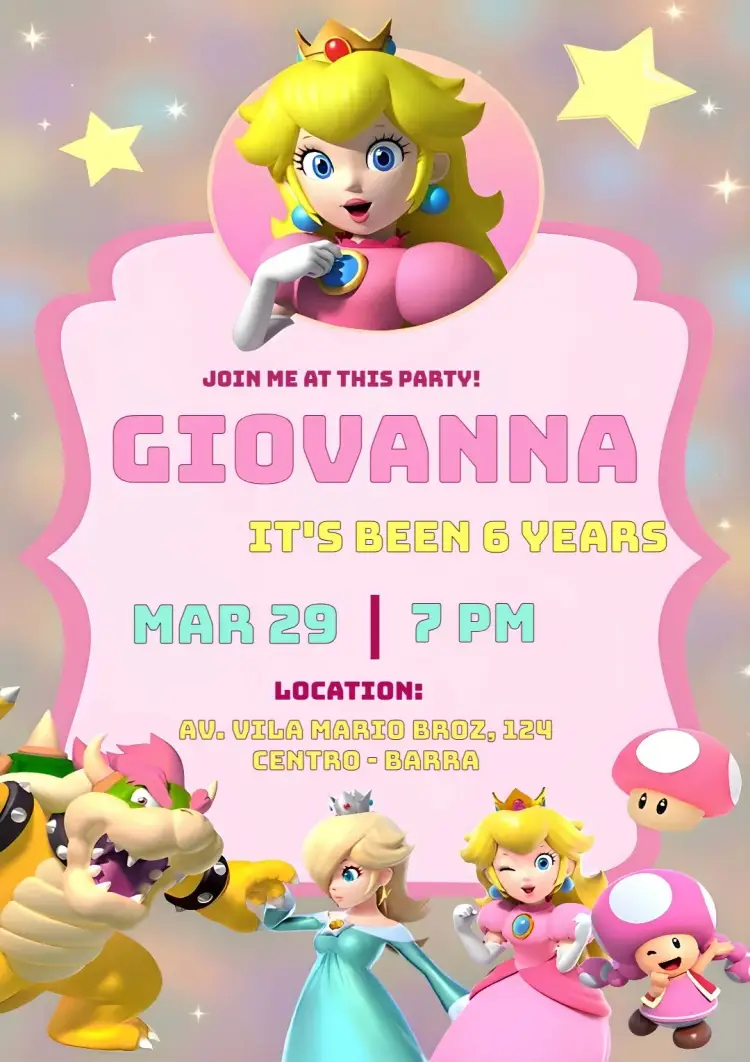 Princess Peach Mario invitation