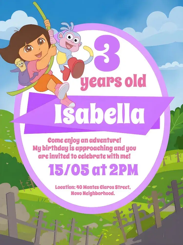 Dora the Explorer White invitation