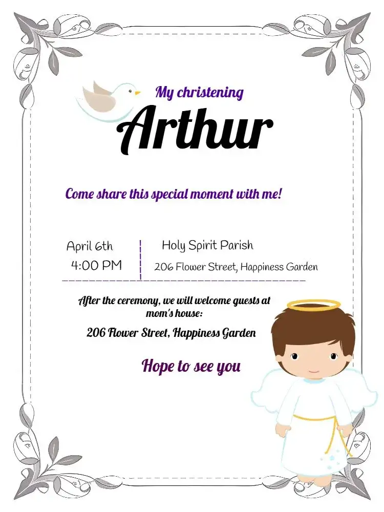 Invitation Baptism – Baptism theme blue, minimalist, modern, divine, white and gold, childlike illustrations