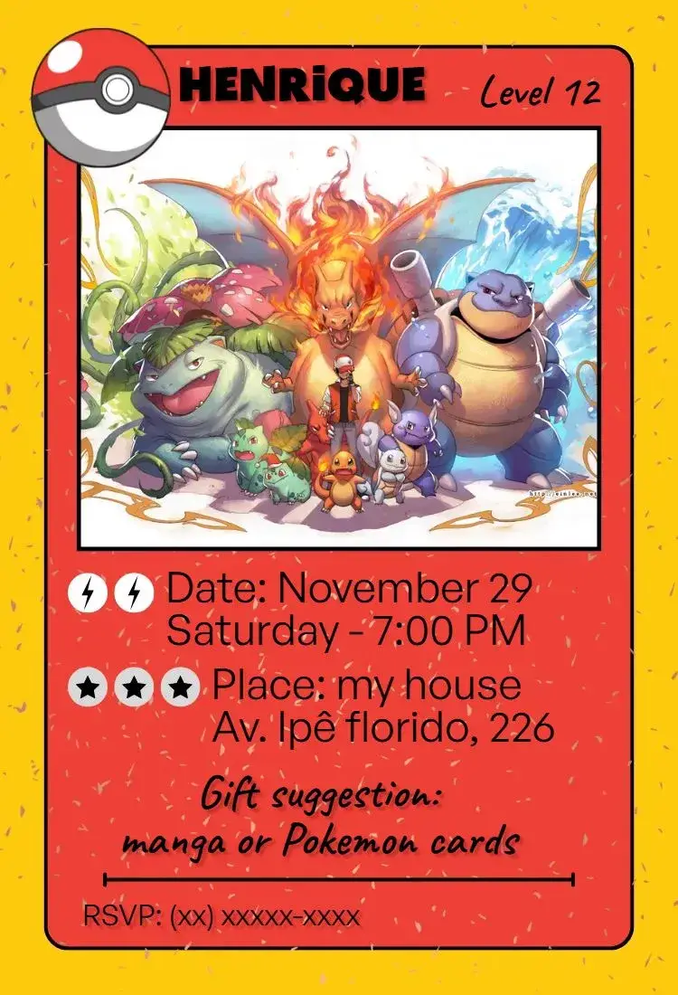 Pokemon Card Birthday invitation