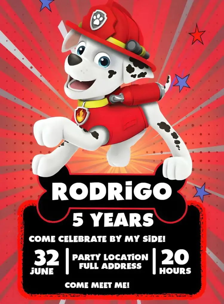 Marshall Paw Patrol Pup invitation