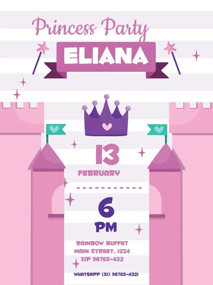 Invitation Pink Children's Castle – Kids' Birthday Party theme pink, playful, princess, fantasy, sparkling