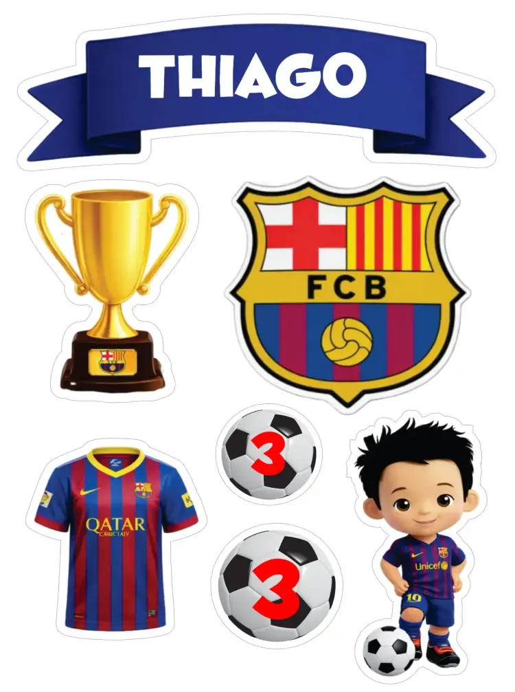 Invitation Barcelona – Cake topper theme football, modern, colorful, fun, themed, childish