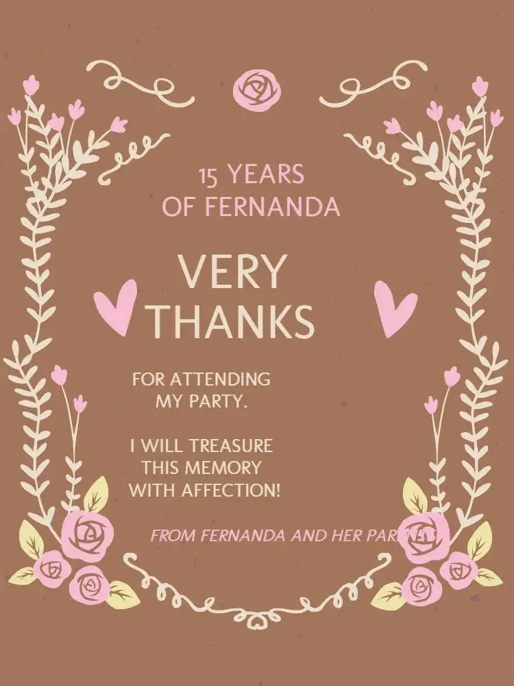 Invitation Thank You Card 15th Rustic Gratitude Presence – Card theme rustic, floral, pink, delicate, youthful
