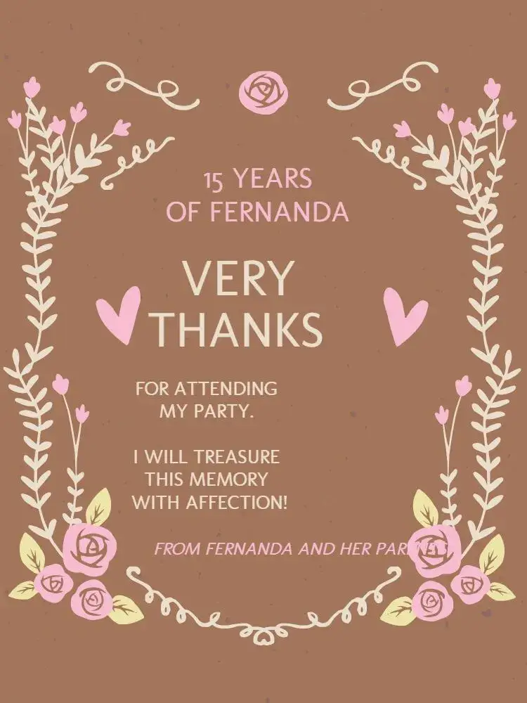 Thank You Card 15th Rustic Gratitude Presence invitation