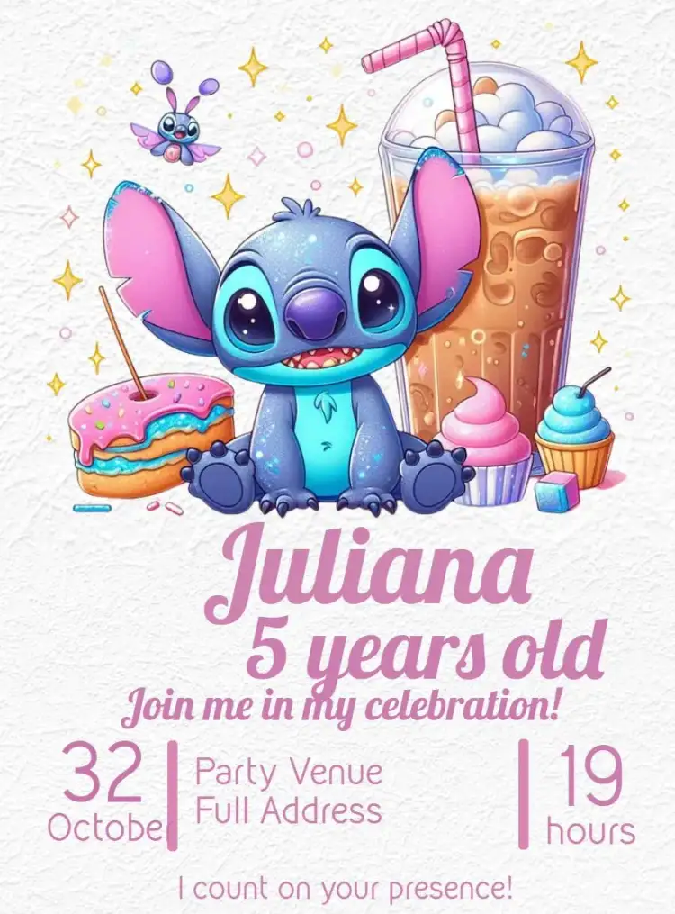 Invitation Stitch Ohana – Most searched for theme colorful, fun, childish, Disney, bright, themed