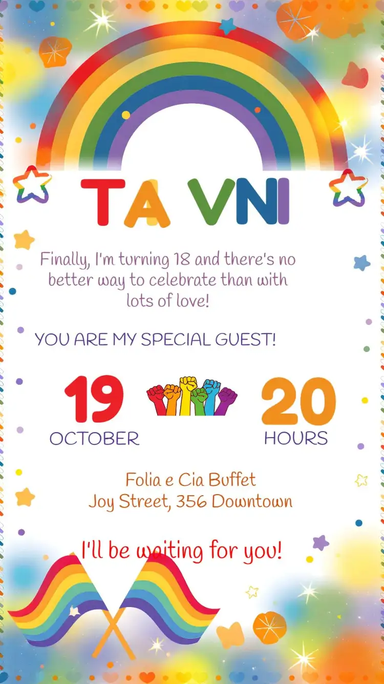 Invitation Covnite Pride LGBT Pride – Birthday theme rainbow, modern, vibrant, fun, colorful