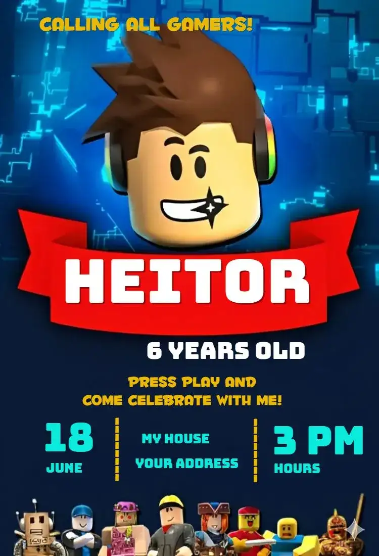 Blue Navy Roblox Boy Gamer Invitation