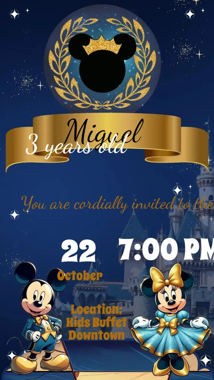 Invitation Minnie and Mickey Royalty – Kids' Birthday Party theme colorful, fun-filled, themed, child-friendly, magical