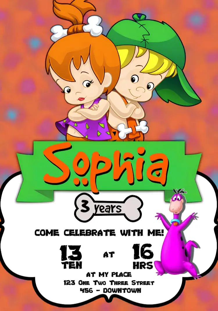 Pedrita And Bambam Orange invitation
