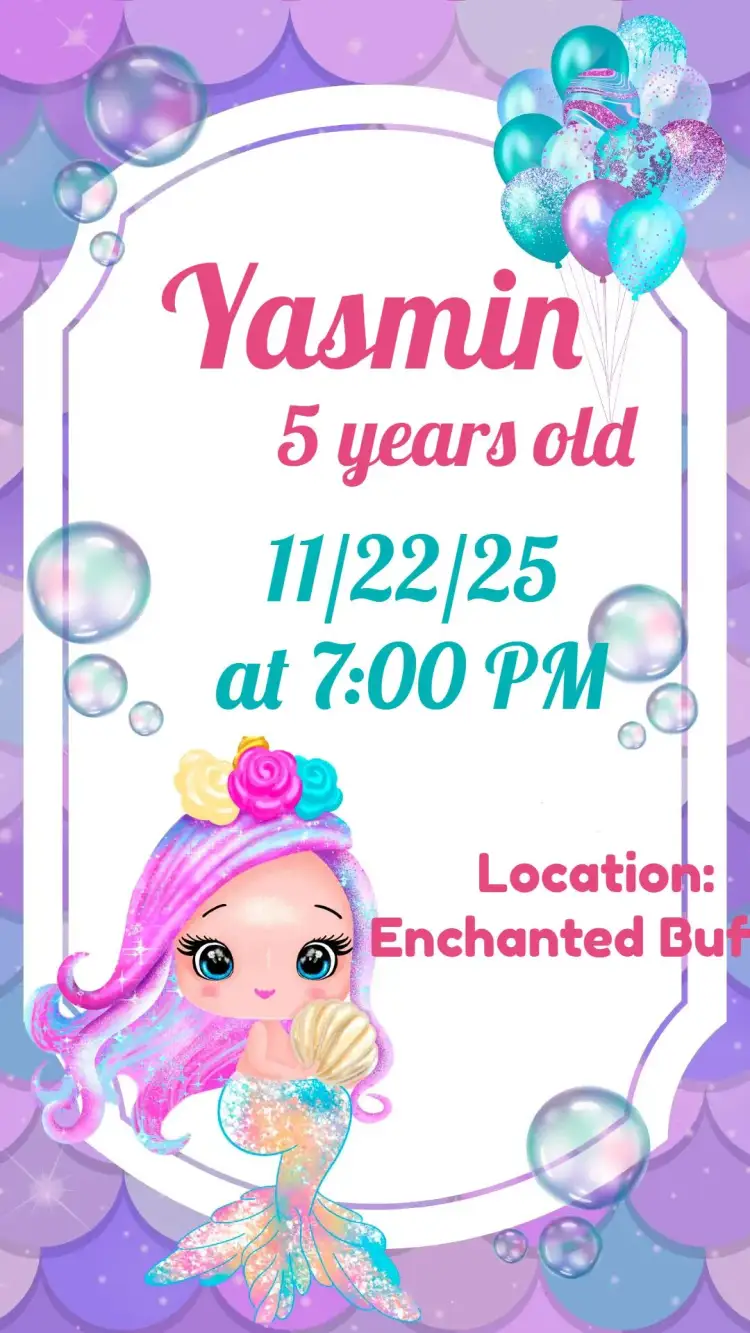 Invitation Mermaid – Kids' Birthday Party theme navy, vibrant, colorful, playful, fantastic, themed