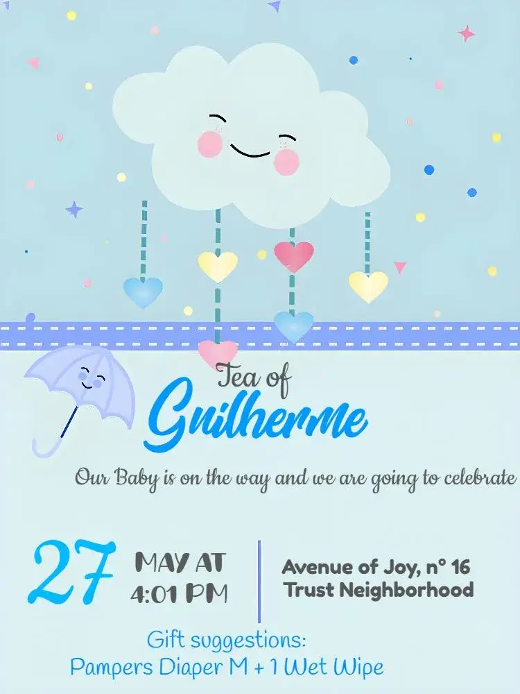 Invitation Diaper Shower Striped Love Tea – Diaper Shower theme blue and gray, striped, shower of love, modern, delicate, soft