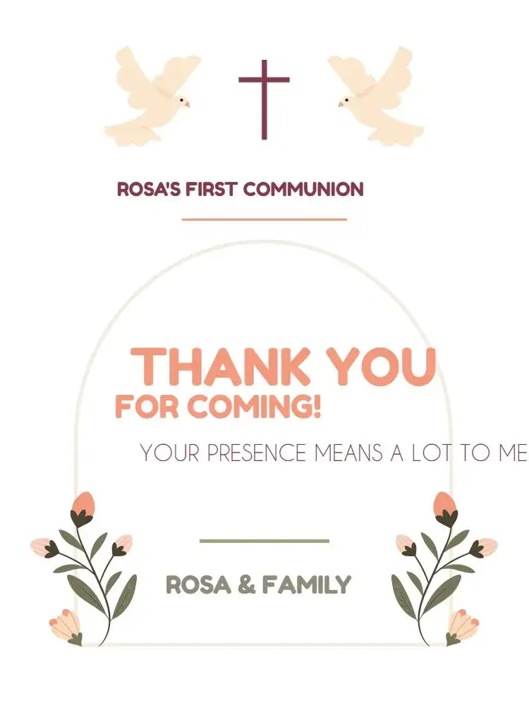 Thank You Card First Communion Clear Floral Presence