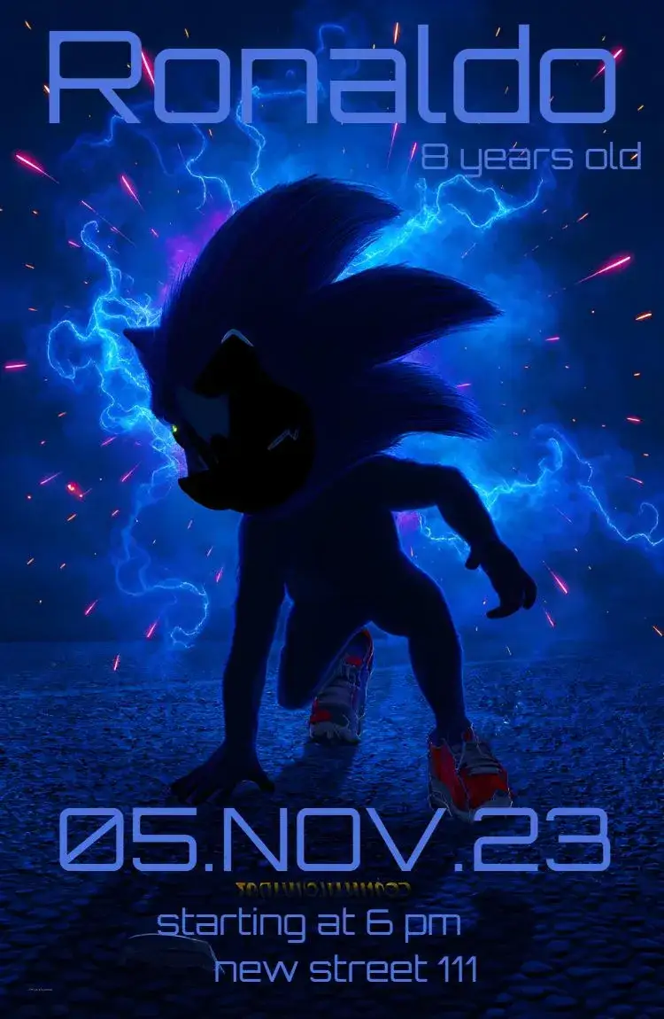 Invitation Sonic Game – Most searched for theme vibrant blue, game-themed, fun and colorful, cartoon style, videogame-inspired