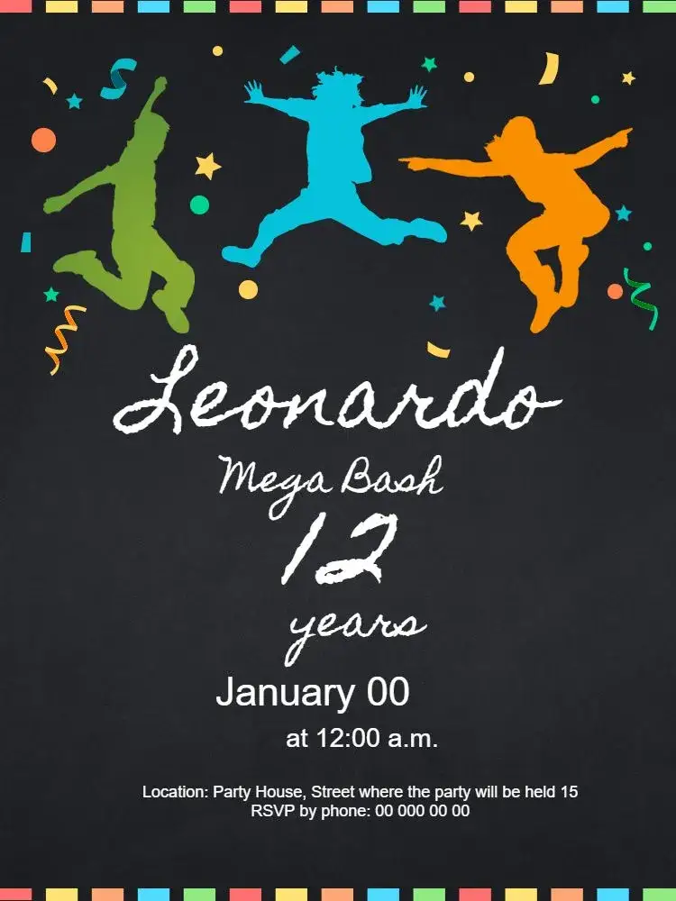 Invitation Online Fun – Birthday theme modern, black and colorful, fun, cheerful, themed