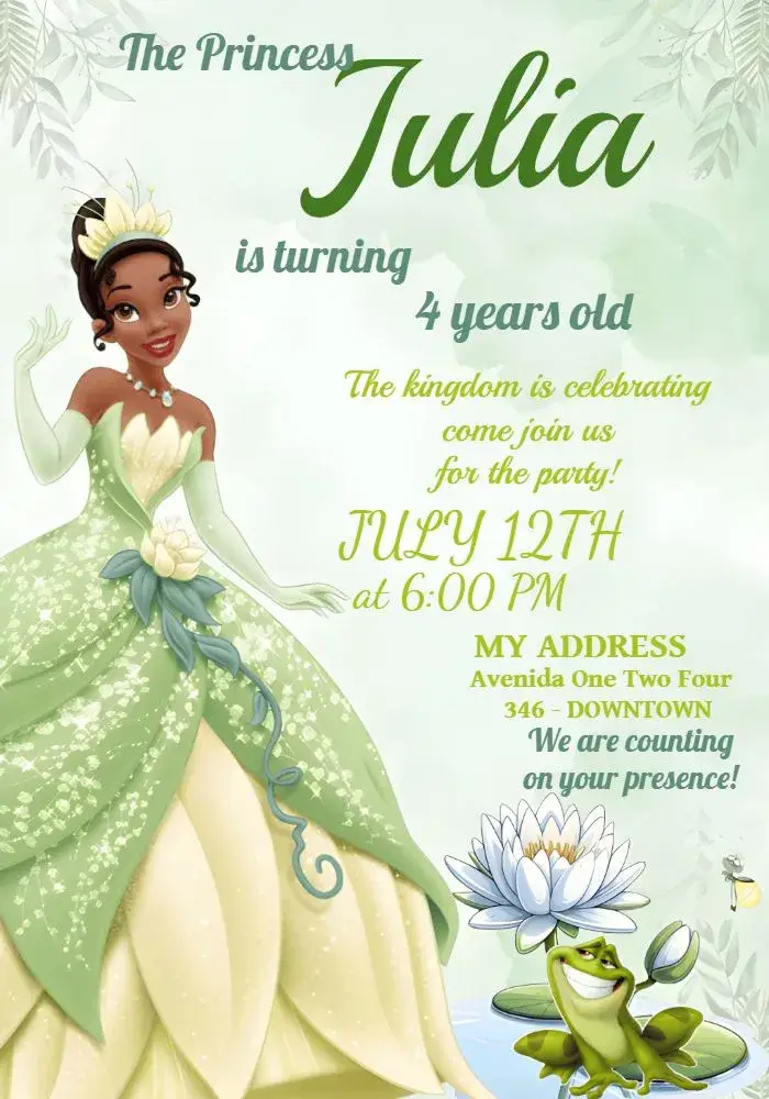 Tiana The Princess And The Frog Diana invitation
