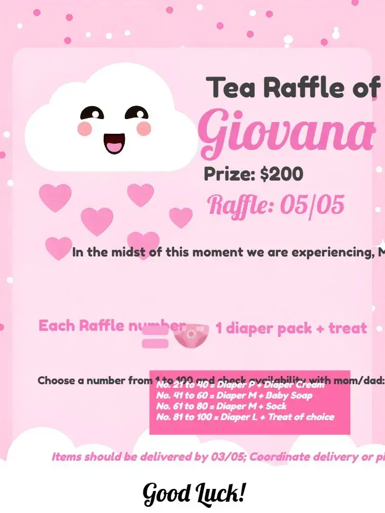 Invitation Tea Raffle Rain of Love Girl – Raffle Tea theme pink, gray, white, clouds, delicate, festive