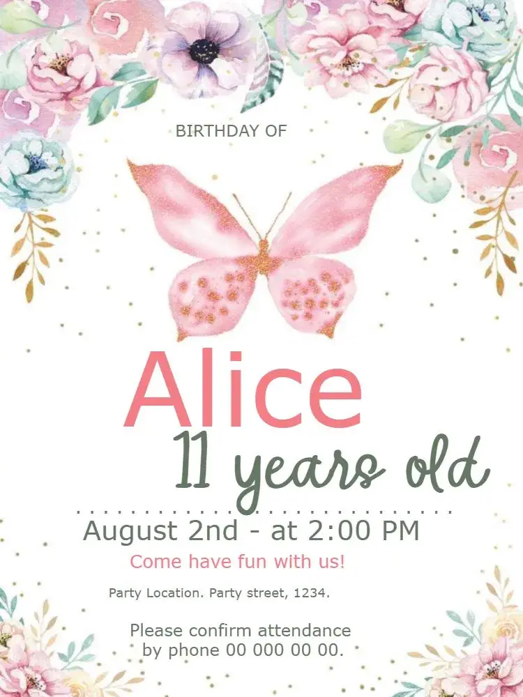 Various Flowers Children's Butterfly invitation
