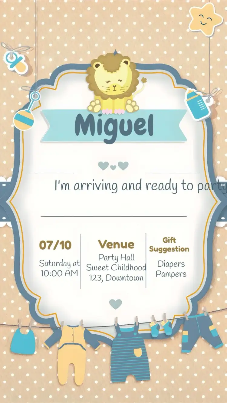 Invitation Lion Cub Baby Shower Candy Boy – Diaper Shower theme candy, animals, blue, playful, colorful