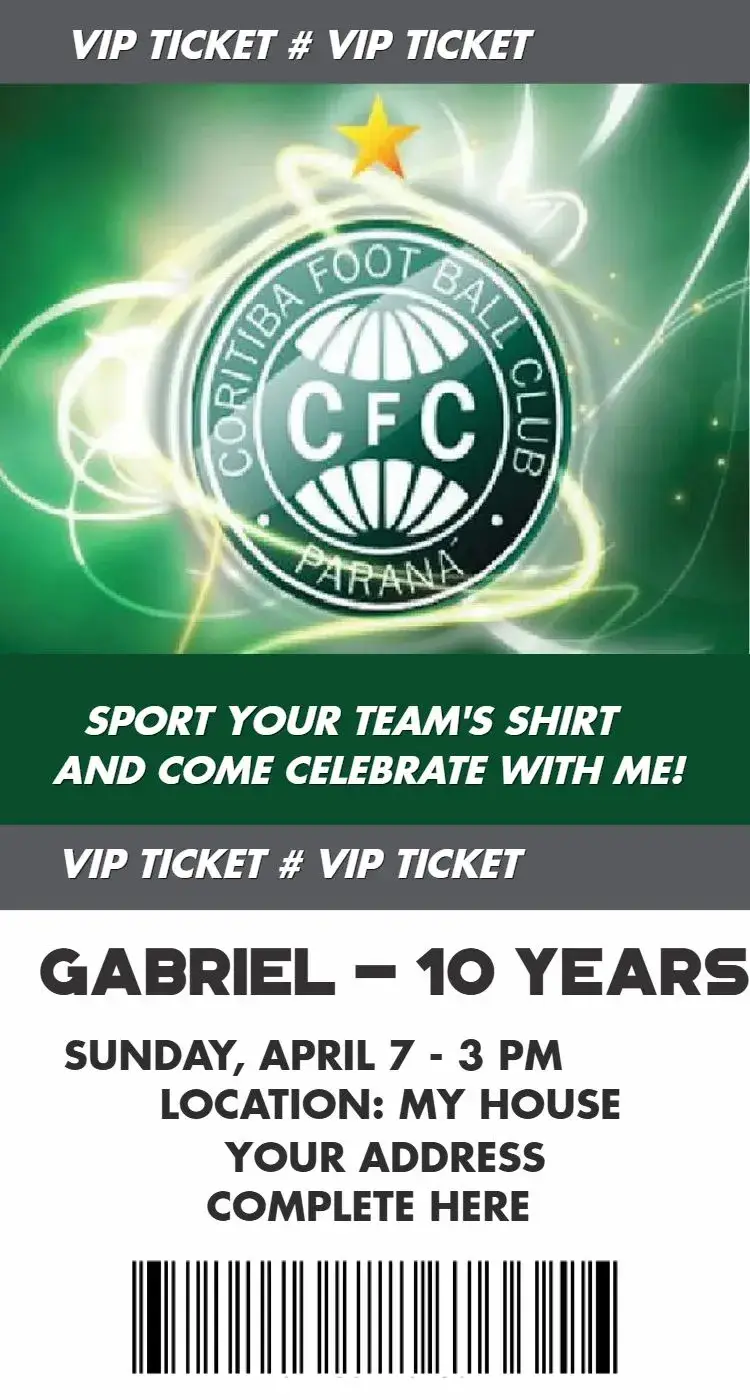 Invite Coritiba ticket editable and customizable