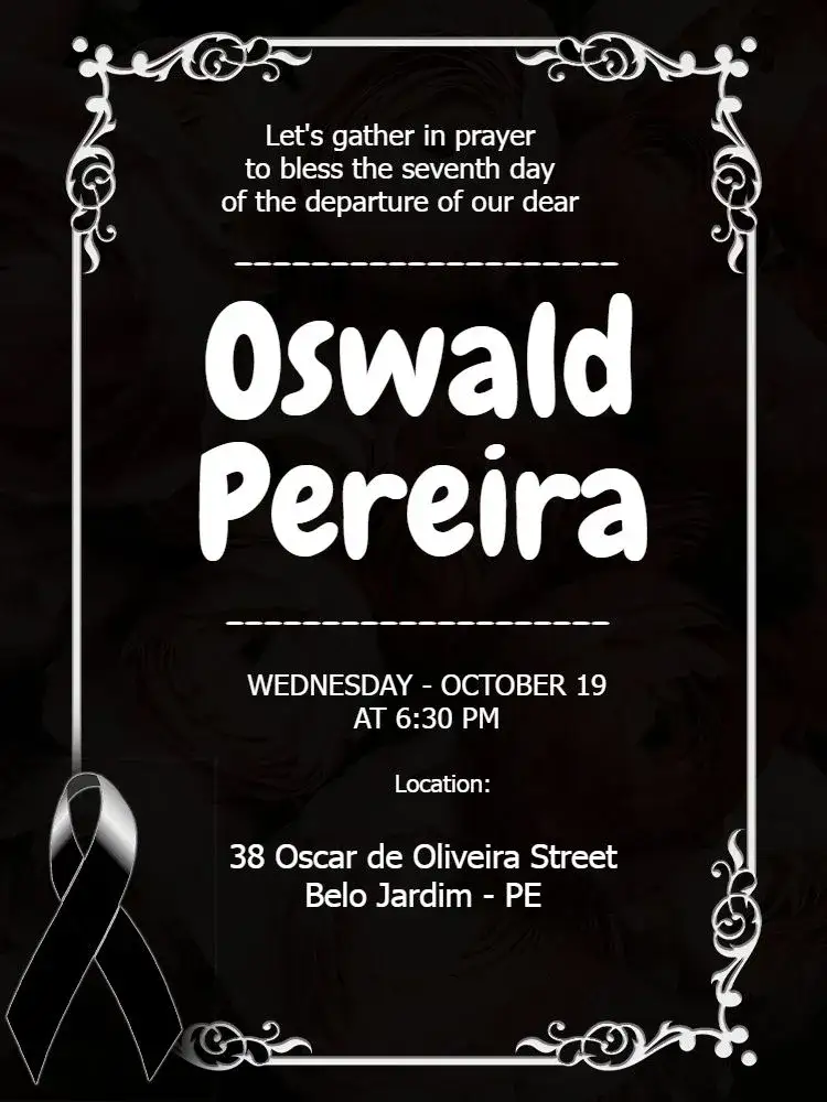Invitation Black Seventh Day Mass – Kids' Birthday Party theme black and white, minimalist, elegant, modern, subtle, soothing