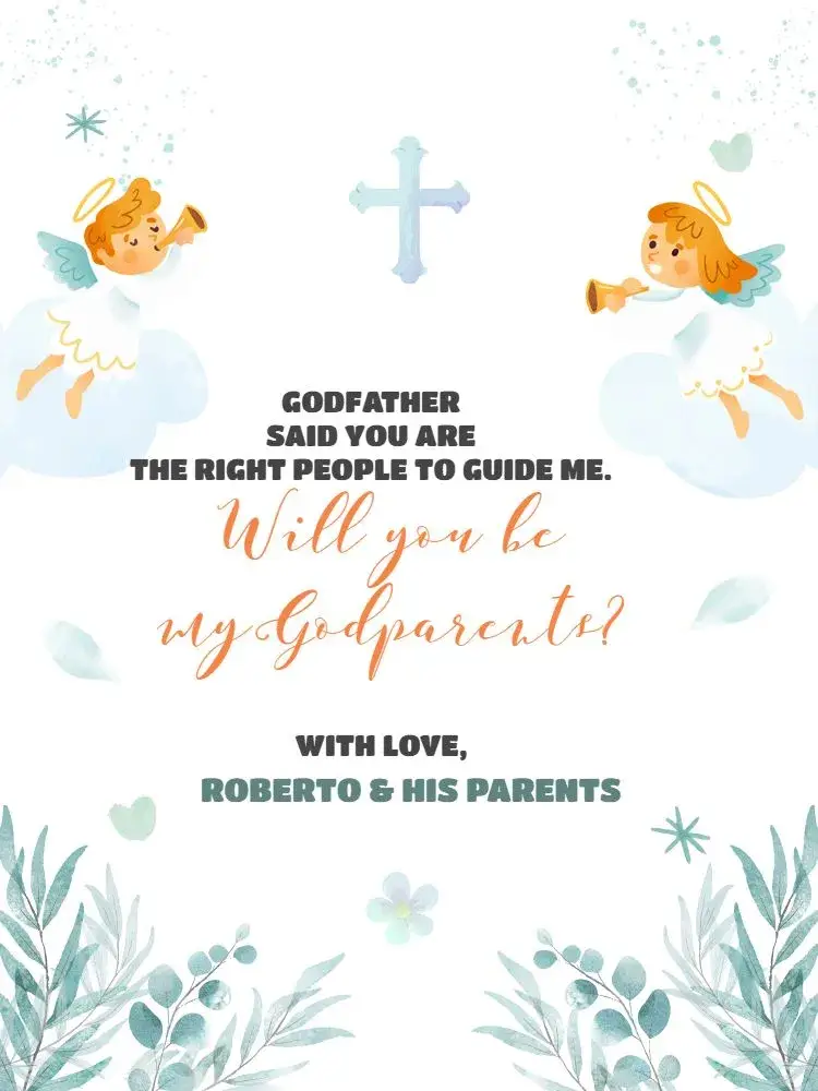 For Godparents Of Blue Green Floral Baptism invitation